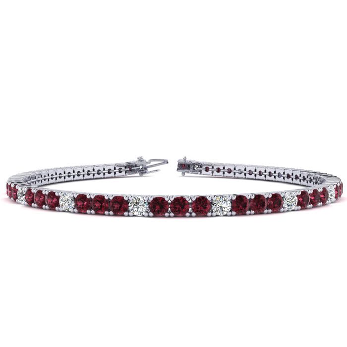 Garnet Bracelet: Garnet Jewelry: 4 1/3 Carat Garnet And Diamond Alternating Tennis Bracelet In 14 Karat White Gold, 7 Inches