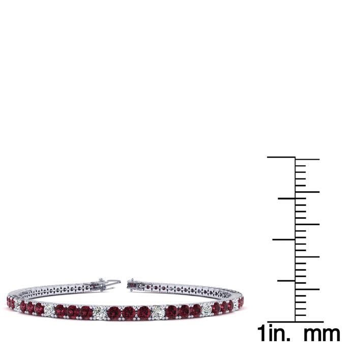 Garnet Bracelet: Garnet Jewelry: 5 2/3 Carat Garnet And Diamond Alternating Tennis Bracelet In 14 Karat White Gold, 9 Inches