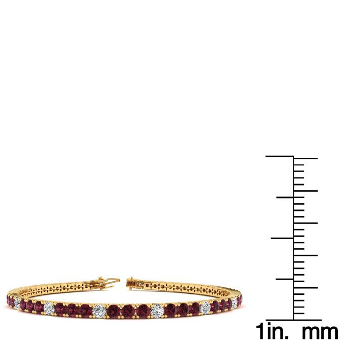 Garnet Bracelet: Garnet Jewelry: 4 1/3 Carat Garnet And Diamond Alternating Tennis Bracelet In 14 Karat Yellow Gold, 7 Inches