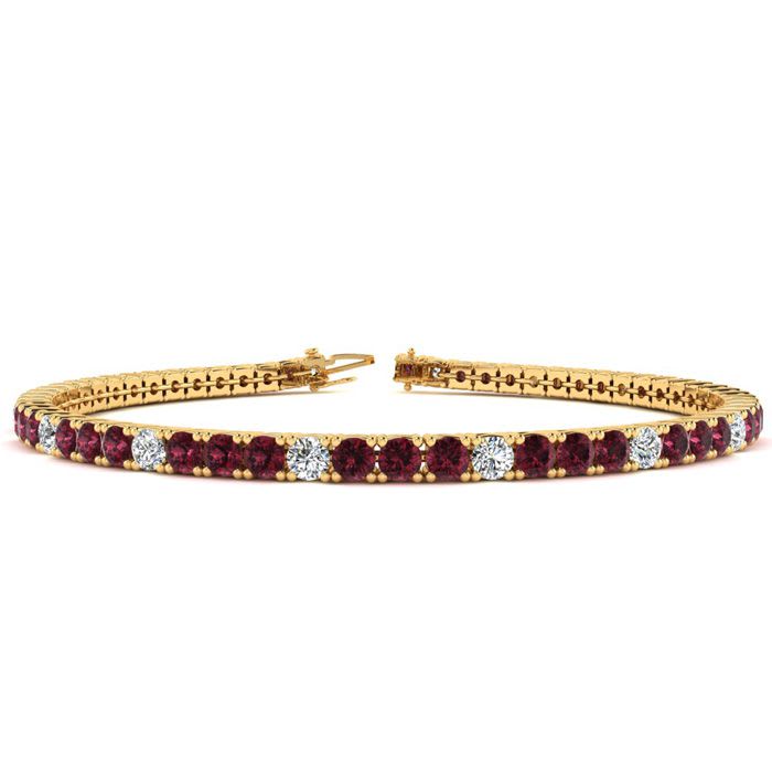 Garnet Bracelet: Garnet Jewelry: 5 2/3 Carat Garnet And Diamond Alternating Tennis Bracelet In 14 Karat Yellow Gold, 9 Inches