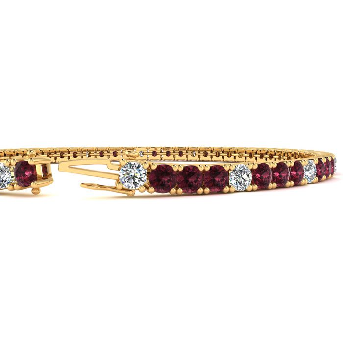 Garnet Bracelet: Garnet Jewelry: 5 2/3 Carat Garnet And Diamond Alternating Tennis Bracelet In 14 Karat Yellow Gold, 9 Inches