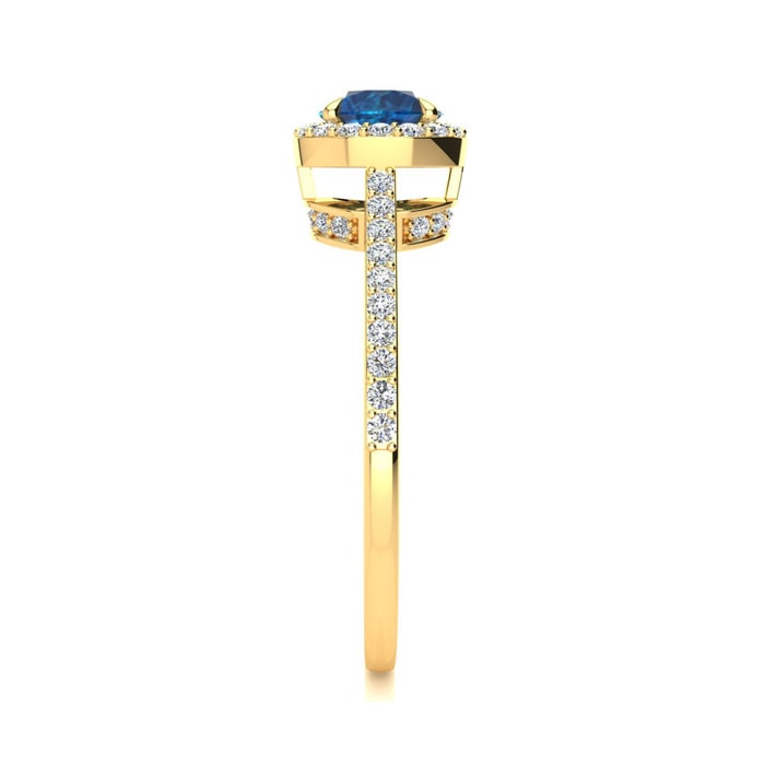 1 Carat Blue Diamond Halo Engagement Ring in 14k Yellow Gold