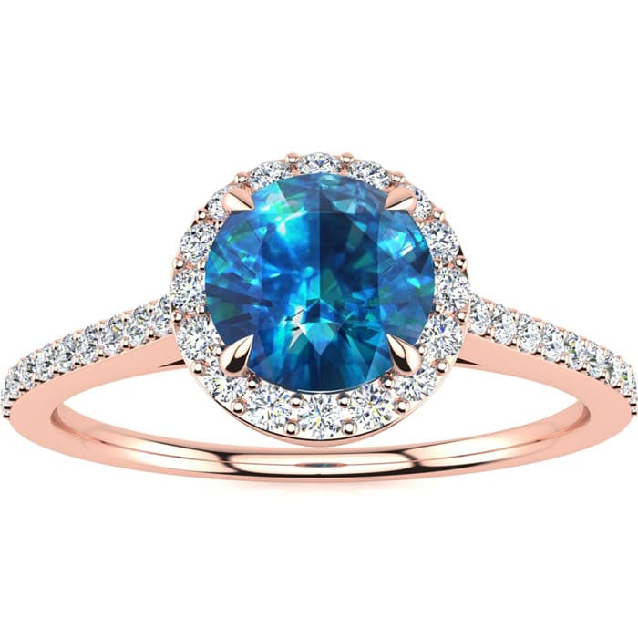 Blue diamond halo engagement ring outlet