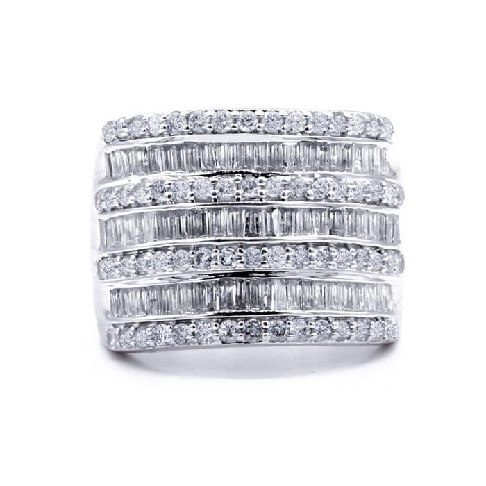 2 Carat Baguette and Round Diamond Band Ring In Sterling Silver