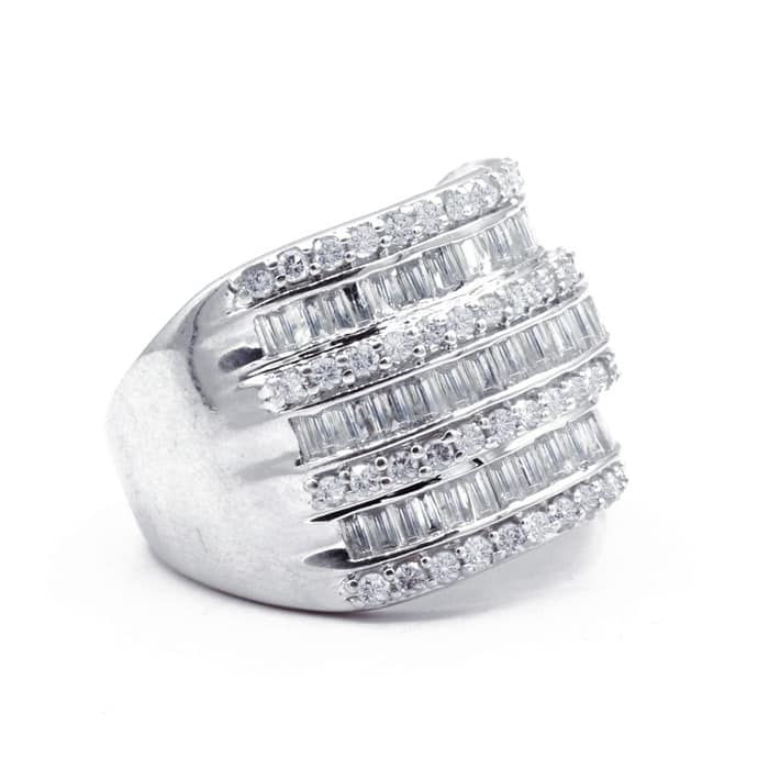 2 Carat Baguette and Round Diamond Band Ring In Sterling Silver. This Is A Wide, Amazing, Gorgeous Diamond Band Ring!