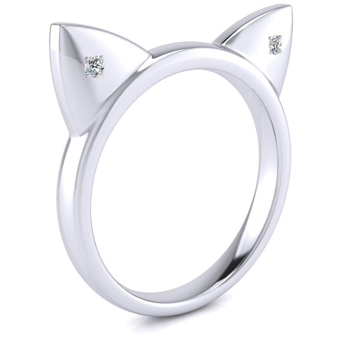 Diamond Accent Cat Ears Ring In White Gold Over Sterling Silver