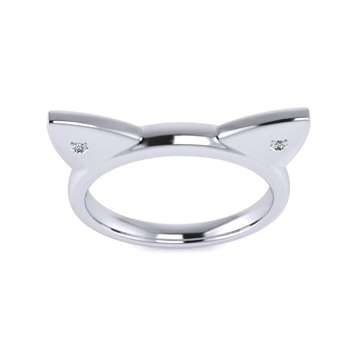 Diamond Accent Cat Ears Ring In White Gold Over Sterling Silver