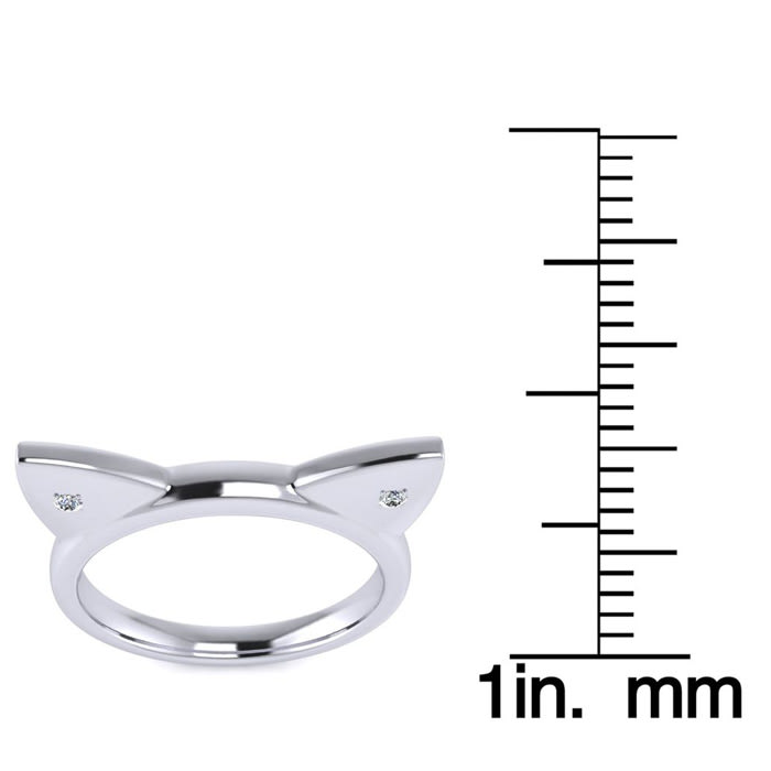 Diamond Accent Cat Ears Ring In White Gold Over Sterling Silver