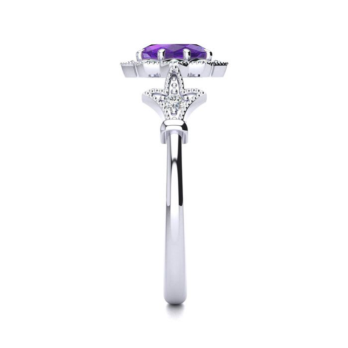 3/4 Carat Oval Shape Amethyst and Halo Diamond Vintage Ring In 14 Karat White Gold