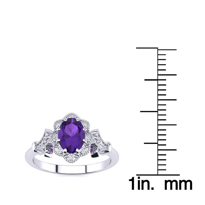 3/4 Carat Oval Shape Amethyst and Halo Diamond Vintage Ring In 14 Karat White Gold