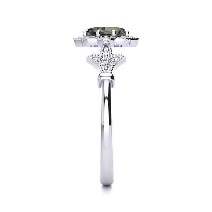 3/4 Carat Oval Shape Mystic Topaz and Halo Diamond Vintage Ring In 14 Karat White Gold