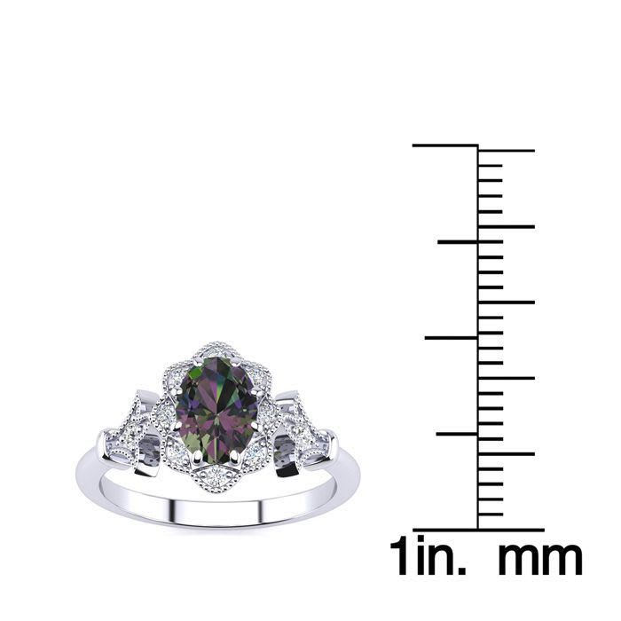 3/4 Carat Oval Shape Mystic Topaz and Halo Diamond Vintage Ring In 14 Karat White Gold