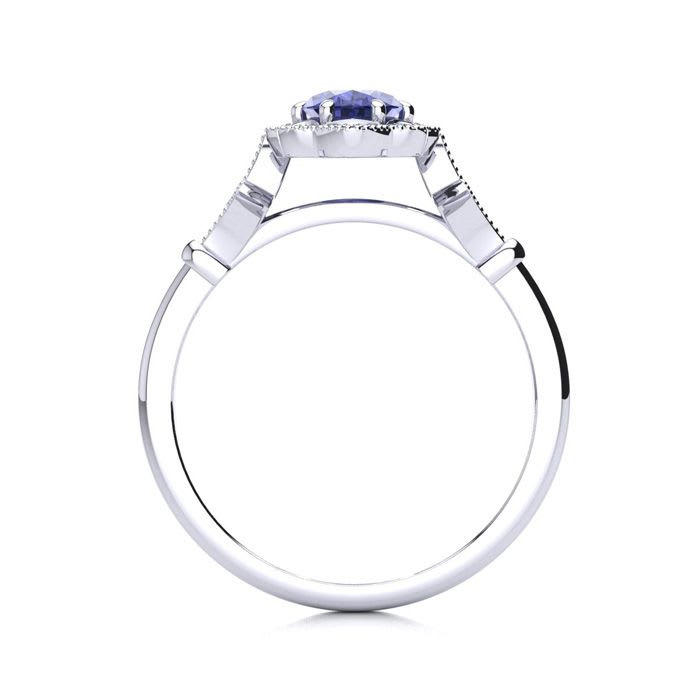 1 Carat Oval Shape Tanzanite and Halo Diamond Vintage Ring In 14 Karat White Gold