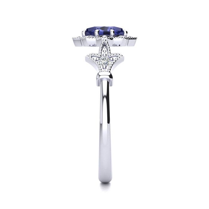 1 Carat Oval Shape Tanzanite and Halo Diamond Vintage Ring In 14 Karat White Gold