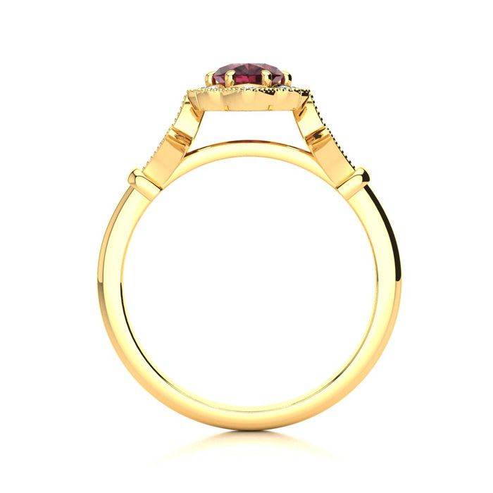 Garnet Ring: Garnet Jewelry: 1 Carat Oval Shape Garnet and Halo Diamond Vintage Ring In 14 Karat Yellow Gold