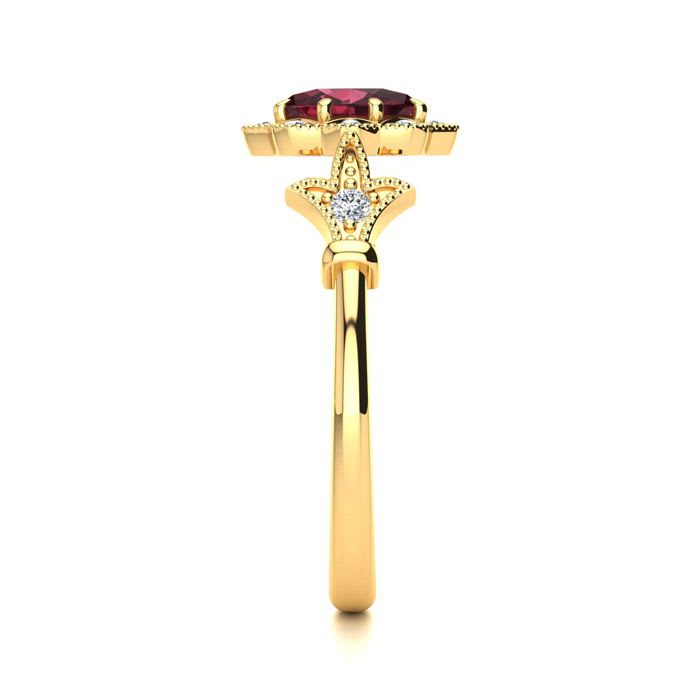 Garnet Ring: Garnet Jewelry: 1 Carat Oval Shape Garnet and Halo Diamond Vintage Ring In 14 Karat Yellow Gold