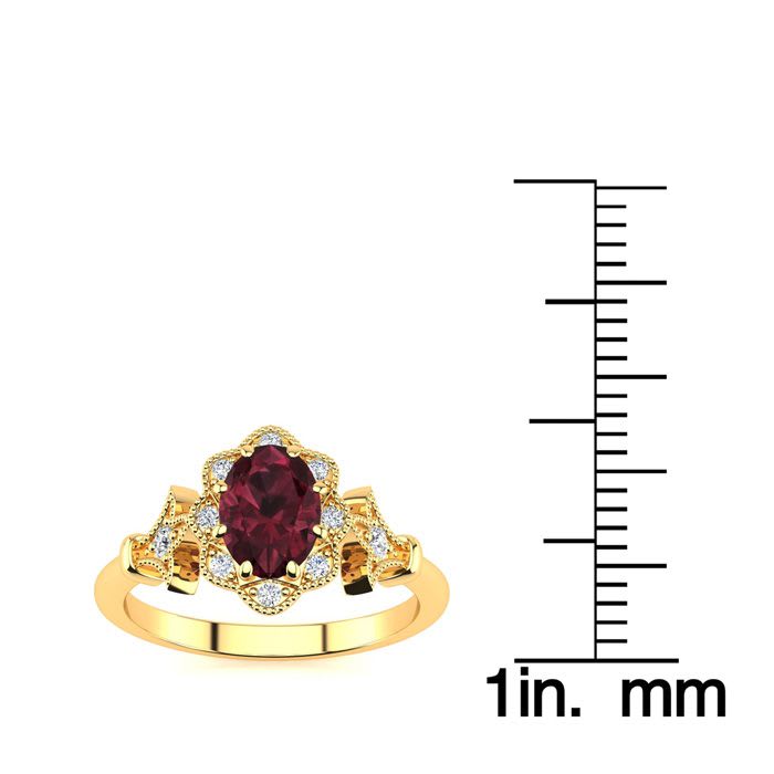 Garnet Ring: Garnet Jewelry: 1 Carat Oval Shape Garnet and Halo Diamond Vintage Ring In 14 Karat Yellow Gold