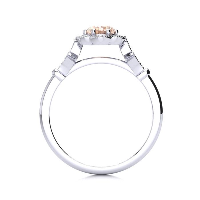 1 Carat Oval Shape Morganite and Halo Diamond Vintage Ring In 14 Karat White Gold