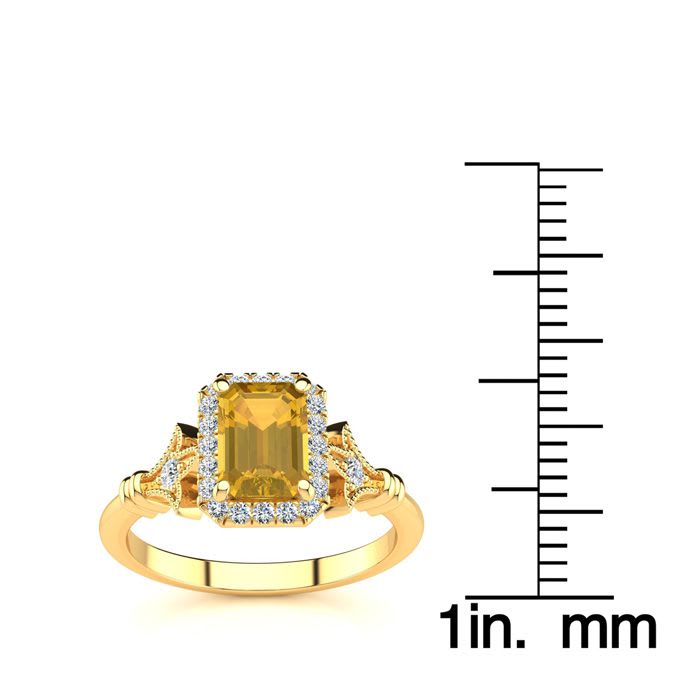 1 Carat Citrine and Halo Diamond Vintage Ring In 14 Karat Yellow Gold