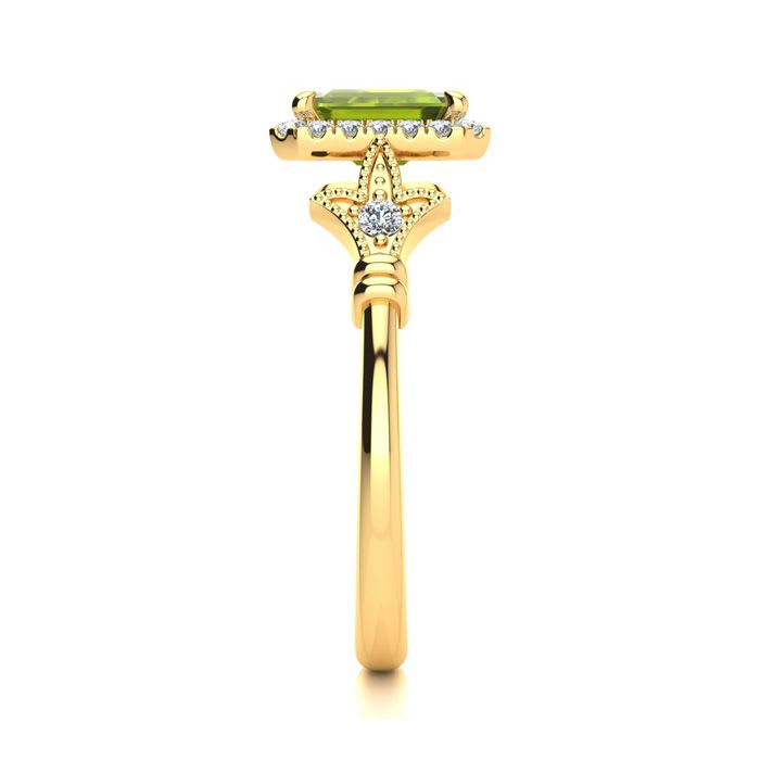 1 1/2 Carat Peridot and Halo Diamond Vintage Ring In 14 Karat Yellow Gold