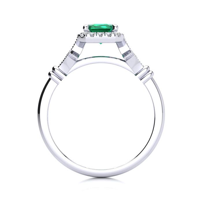 1 Carat Emerald and Halo Diamond Vintage Ring In 14 Karat White Gold
