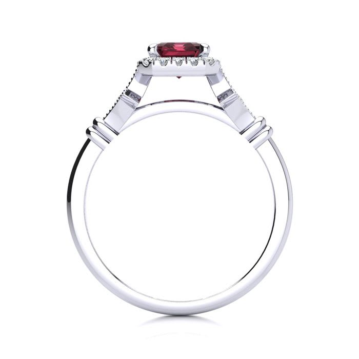 Garnet Ring: Garnet Jewelry: 1 1/2 Carat Garnet and Halo Diamond Vintage Ring In 14 Karat White Gold