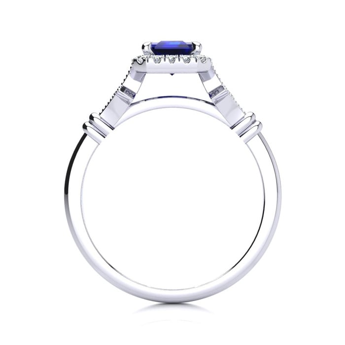 1 1/2 Carat Sapphire and Halo Diamond Vintage Ring In 14 Karat White Gold
