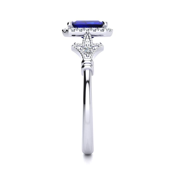 1 1/2 Carat Sapphire and Halo Diamond Vintage Ring In 14 Karat White Gold