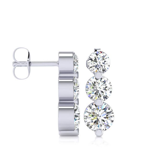 Diamond Drop Earrings: 1/2ct Three Diamond Graduated Drop Earrings In 14K White Gold