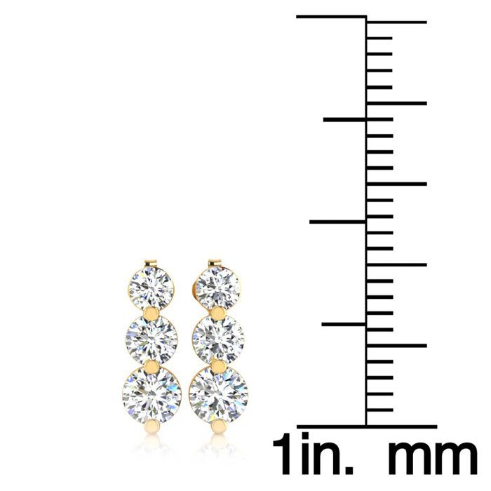 Diamond Drop Earrings: 1/2ct Three Diamond Graduated Drop Earrings In 14K Yellow Gold