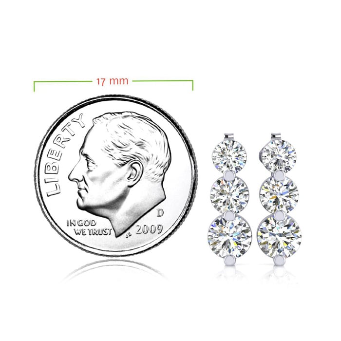 Diamond Drop Earrings: 1ct Three Diamond Graduated Drop Earrings In 14K White Gold