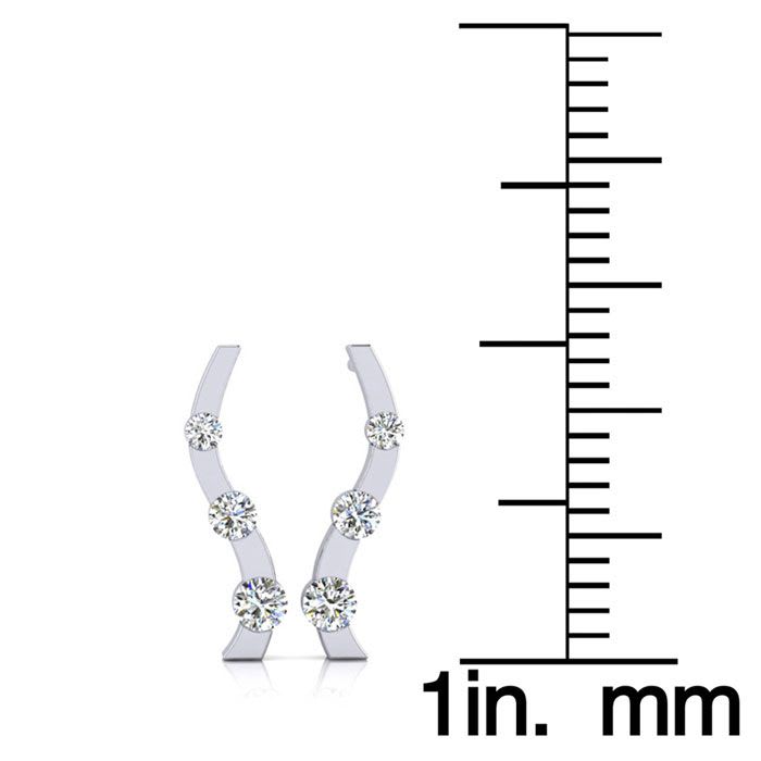 Diamond Drop Earrings: 1/2ct Three Diamond Curve Earrings In 14K White Gold