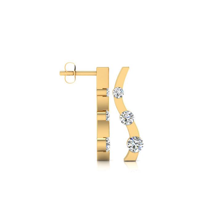 Diamond Drop Earrings: 1/2ct Three Diamond Curve Earrings In 14K Yellow Gold