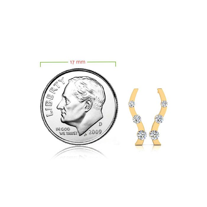 Diamond Drop Earrings: 1/2ct Three Diamond Curve Earrings In 14K Yellow Gold