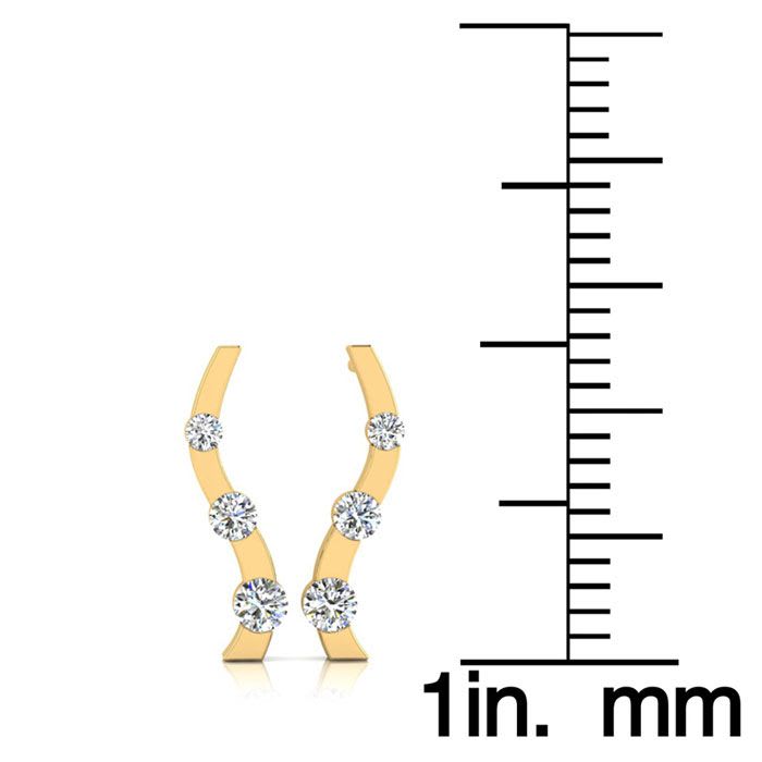 Diamond Drop Earrings: 1/2ct Three Diamond Curve Earrings In 14K Yellow Gold