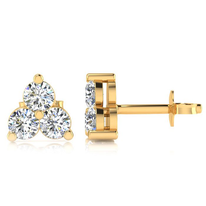 1/4ct Three Diamond Triangle Stud Earrings In 14K Yellow Gold