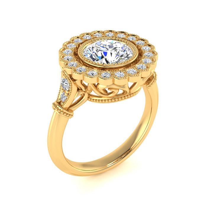 1 1/2 Carat Vintage Diamond Engagement Ring In 14 Karat Yellow Gold