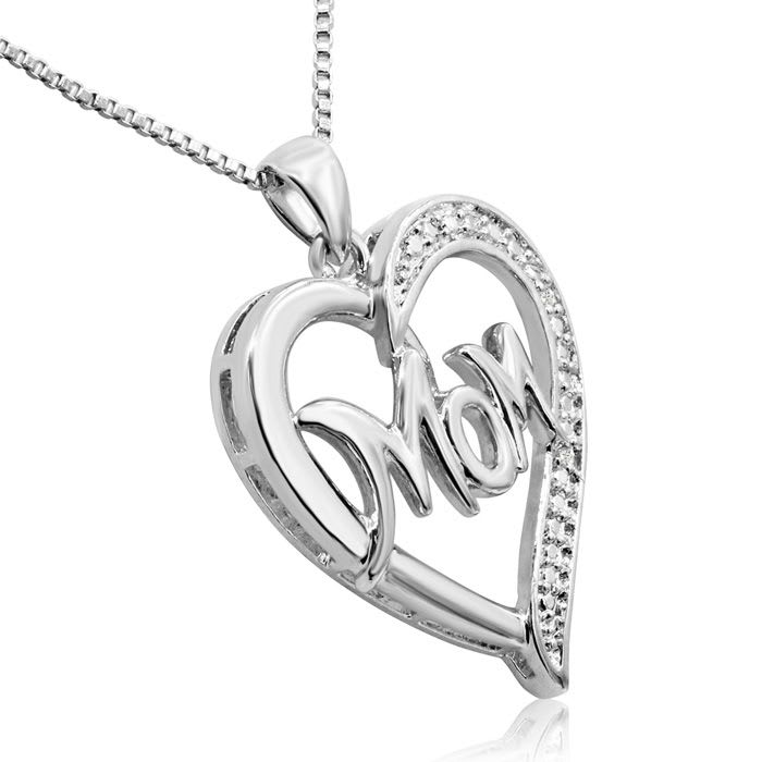 Diamond Mom Heart Necklace on Free 18 Inch Chain.  Show Mom How Much You Love Her!