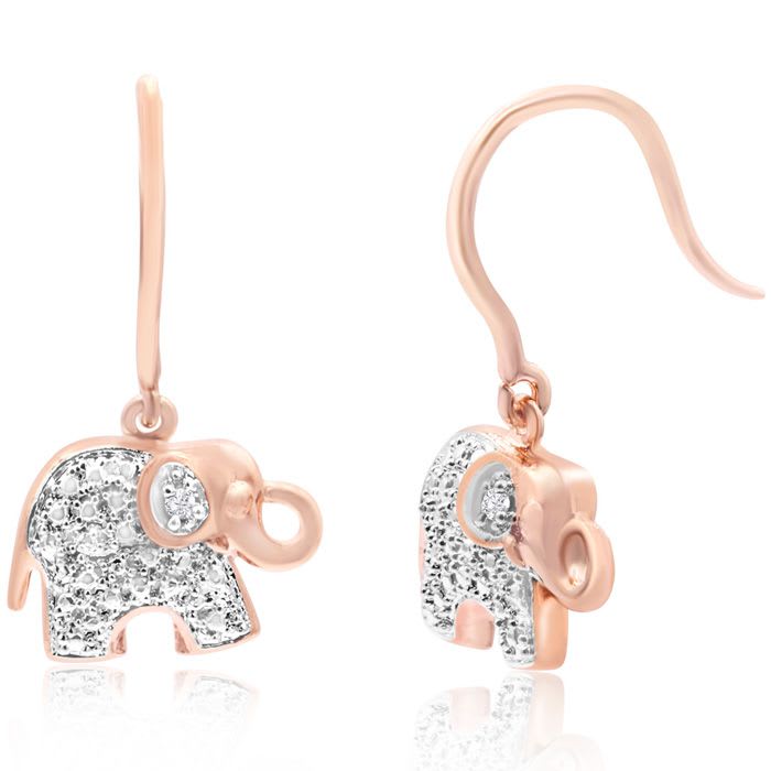 Diamond Accent Elephant Earrings In Rose Gold Overlay 3 4 Inch
