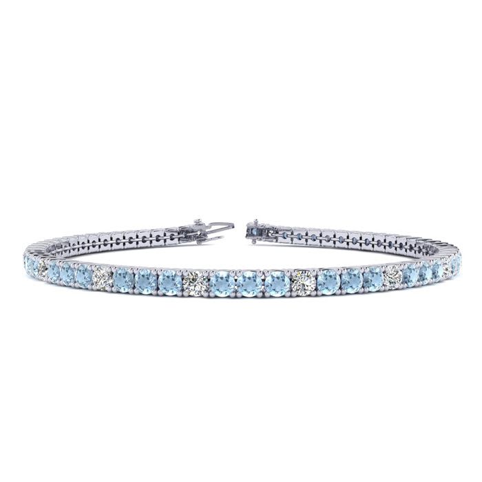 Aquamarine Bracelet: Aquamarine Jewelry: 3 1/4 Carat Aquamarine And Diamond Alternating Tennis Bracelet In 14 Karat White Gold, 8 1/2 Inches