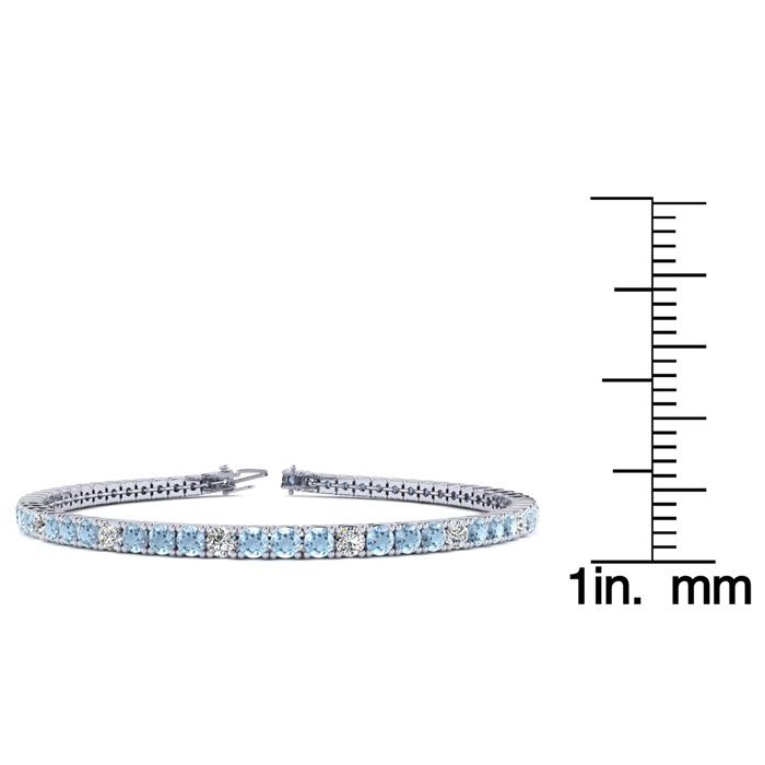Aquamarine Bracelet: Aquamarine Jewelry: 3 1/4 Carat Aquamarine And Diamond Alternating Tennis Bracelet In 14 Karat White Gold, 8 1/2 Inches