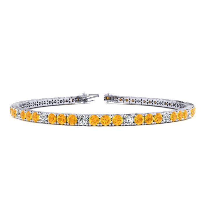3 1/4 Carat Citrine And Diamond Alternating Tennis Bracelet In 14 Karat White Gold, 7 Inches