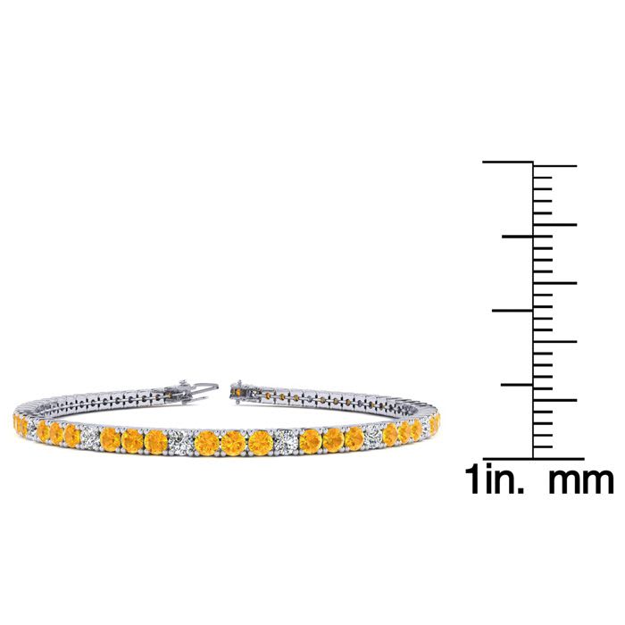 3 1/4 Carat Citrine And Diamond Alternating Tennis Bracelet In 14 Karat White Gold, 7 Inches