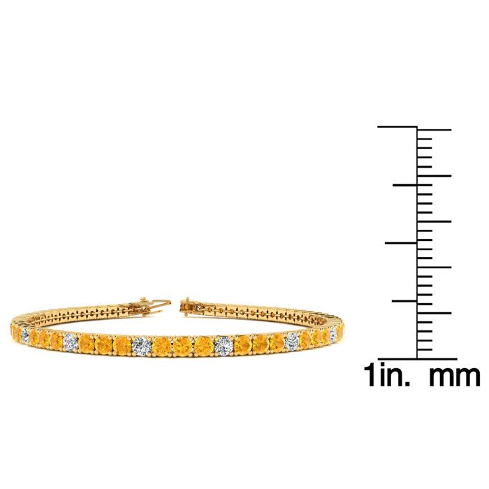 4 Carat Citrine And Diamond Alternating Tennis Bracelet In 14 Karat Yellow Gold, 9 Inches