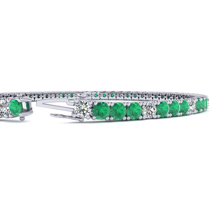 3 1/2 Carat Emerald And Diamond Alternating Tennis Bracelet In 14 Karat White Gold, 6 1/2 Inches