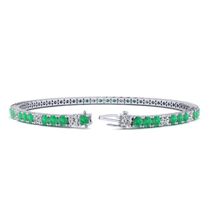 4 1/2 Carat Emerald And Diamond Alternating Tennis Bracelet In 14 Karat White Gold, 8 1/2 Inches
