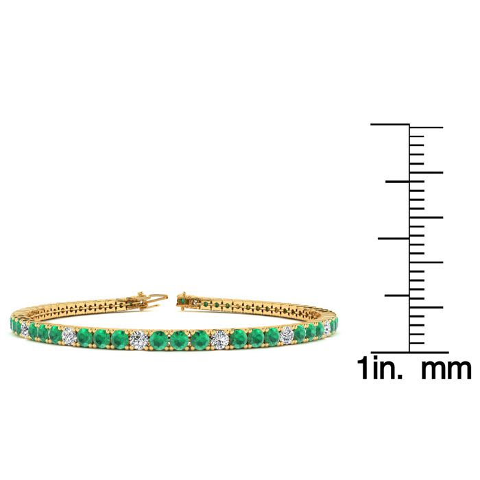3 1/2 Carat Emerald And Diamond Alternating Tennis Bracelet In 14 Karat Yellow Gold, 6 1/2 Inches