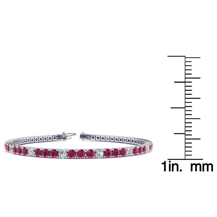 Ruby Bracelet; Ruby Tennis Bracelet; 4 1/2 Carat Ruby And Diamond Alternating Tennis Bracelet In 14 Karat White Gold