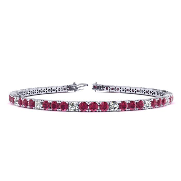Ruby Bracelet; Ruby Tennis Bracelet; 4 3/4 Carat Ruby And Diamond Alternating Tennis Bracelet In 14 Karat White Gold