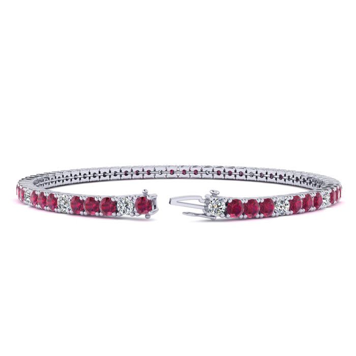 Ruby Bracelet; Ruby Tennis Bracelet; 5 Carat Ruby And Diamond Alternating Tennis Bracelet In 14 Karat White Gold
